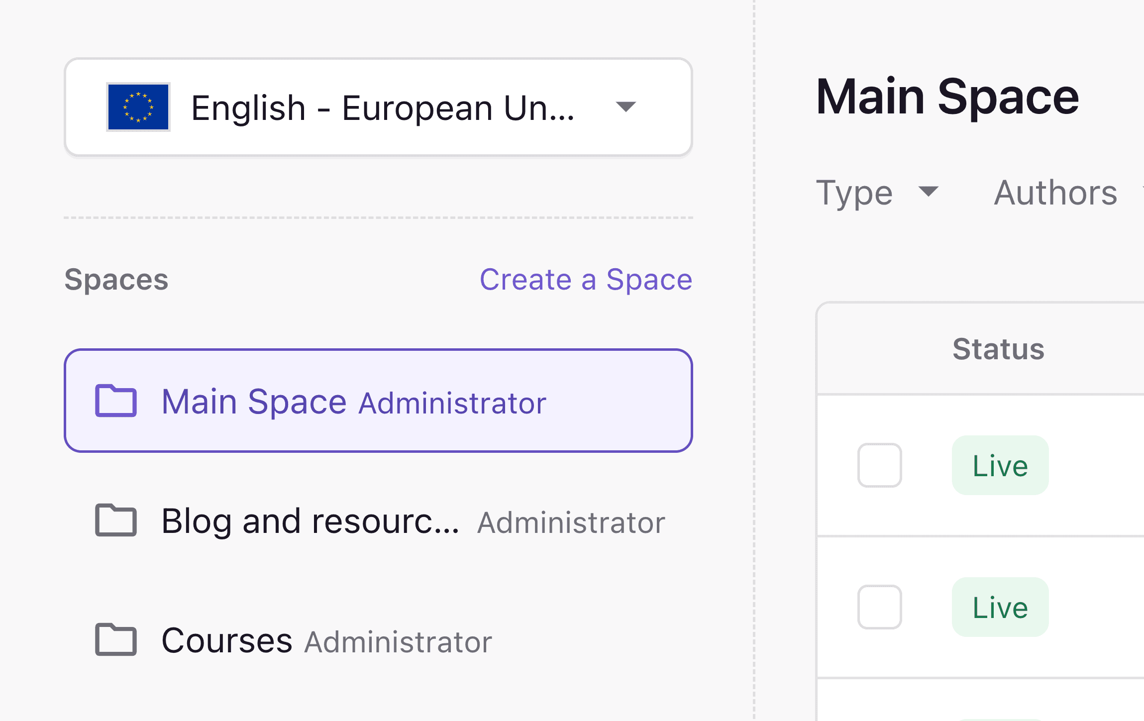 A screenshot of the create a space button in the Page Builder.