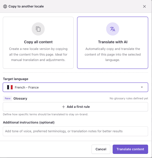 A screenshot of translating with AI