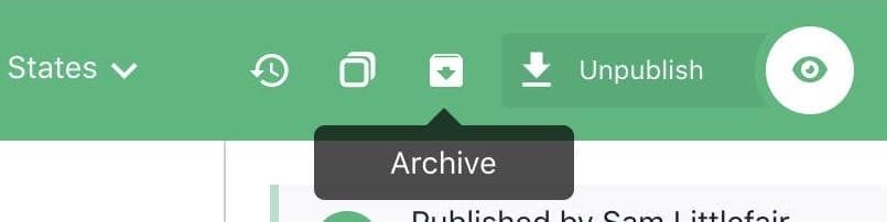 A screenshot of the Archive button in the Prismic interface