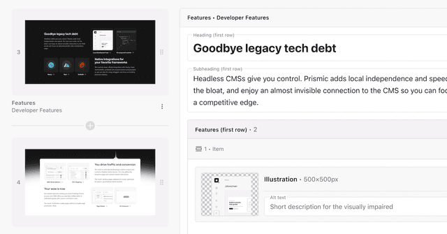 A screenshot of a page with live previews in the Page Builder.