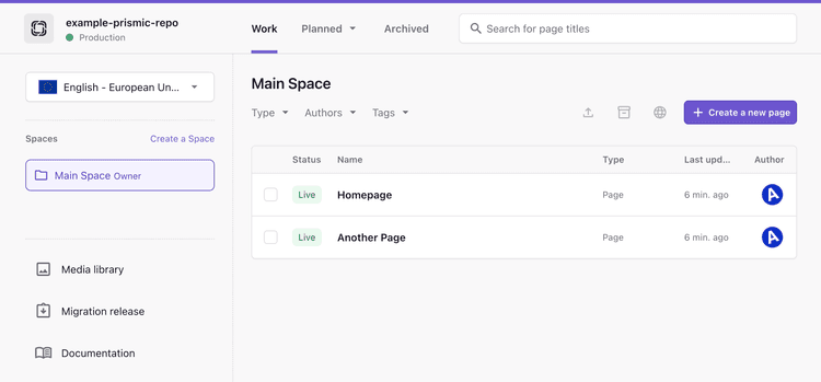 Begin Creating — Prismic Docs