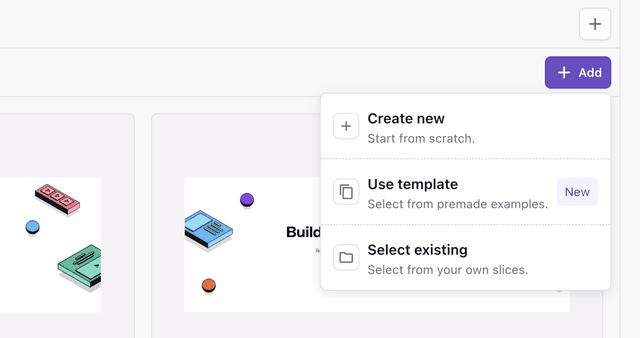 A screenshot of the add slice menu in Slice
Machine.