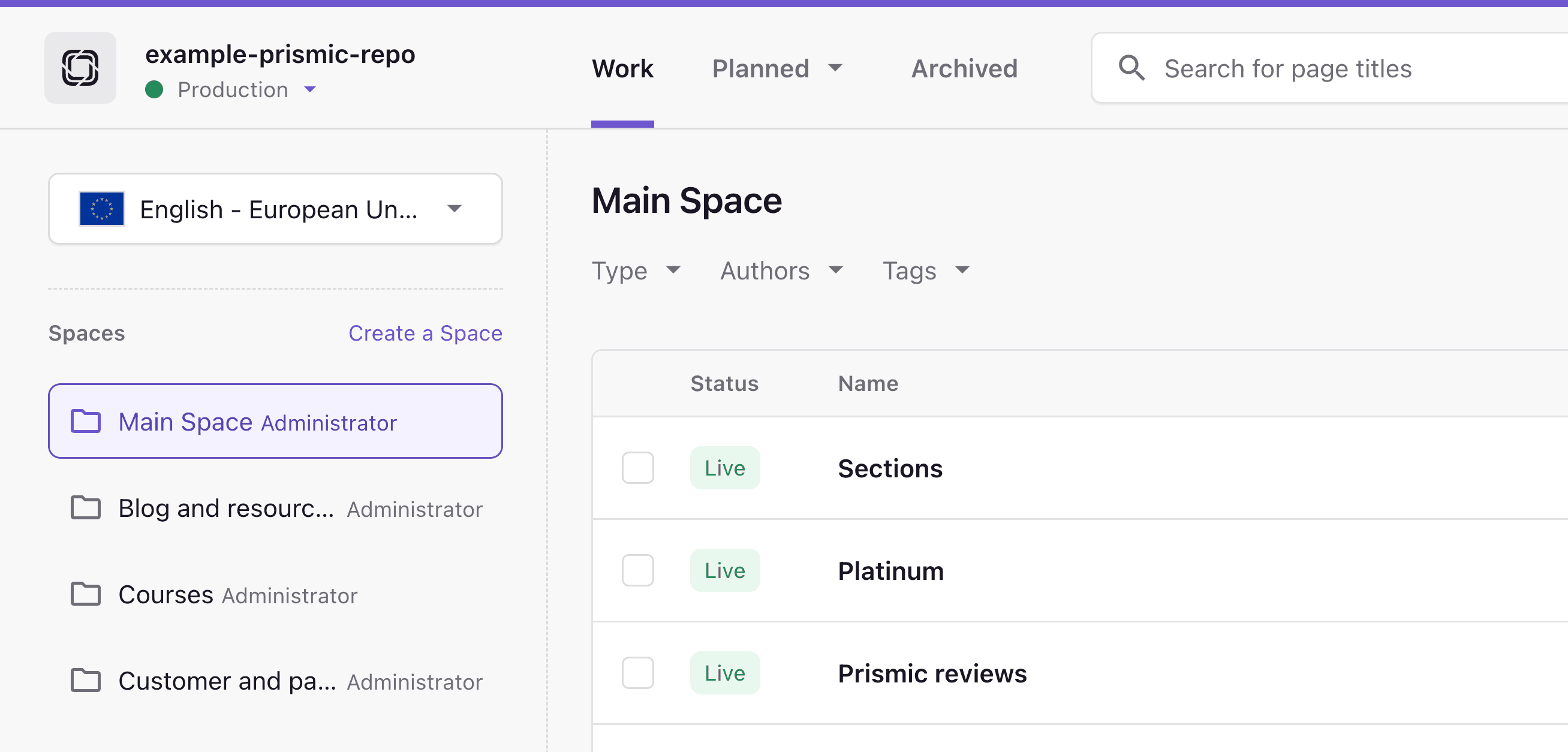 Organize pages — Prismic Docs