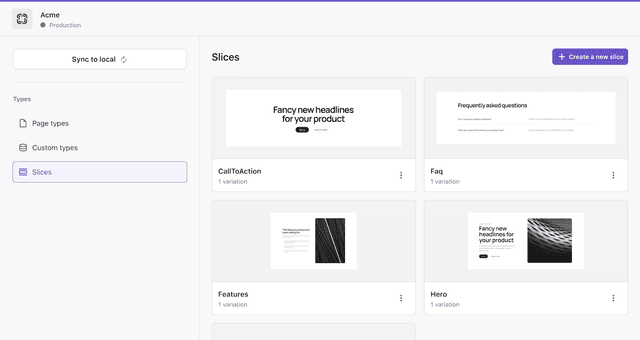 A screenshot of the Type Builder showing the slices view with slice previews.