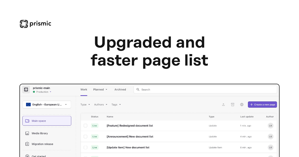 Upgraded and faster page list