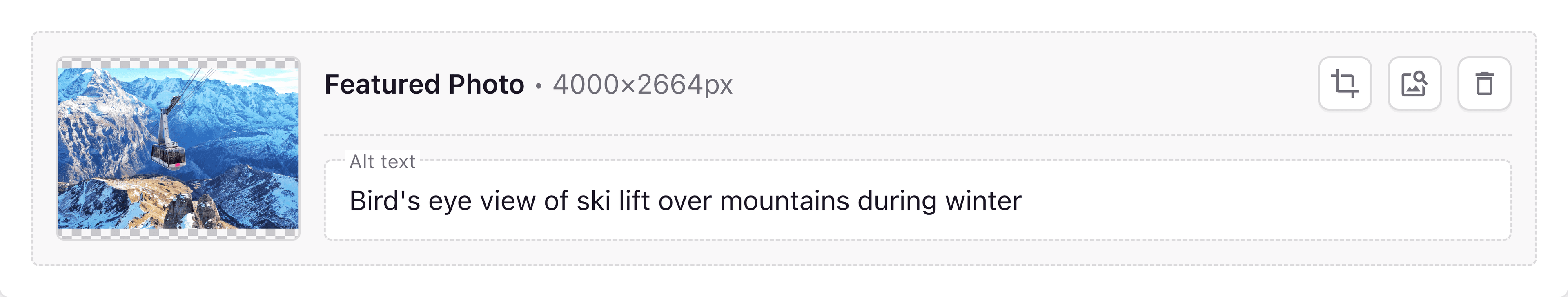 A screenshot of an image field in the Page Builder.