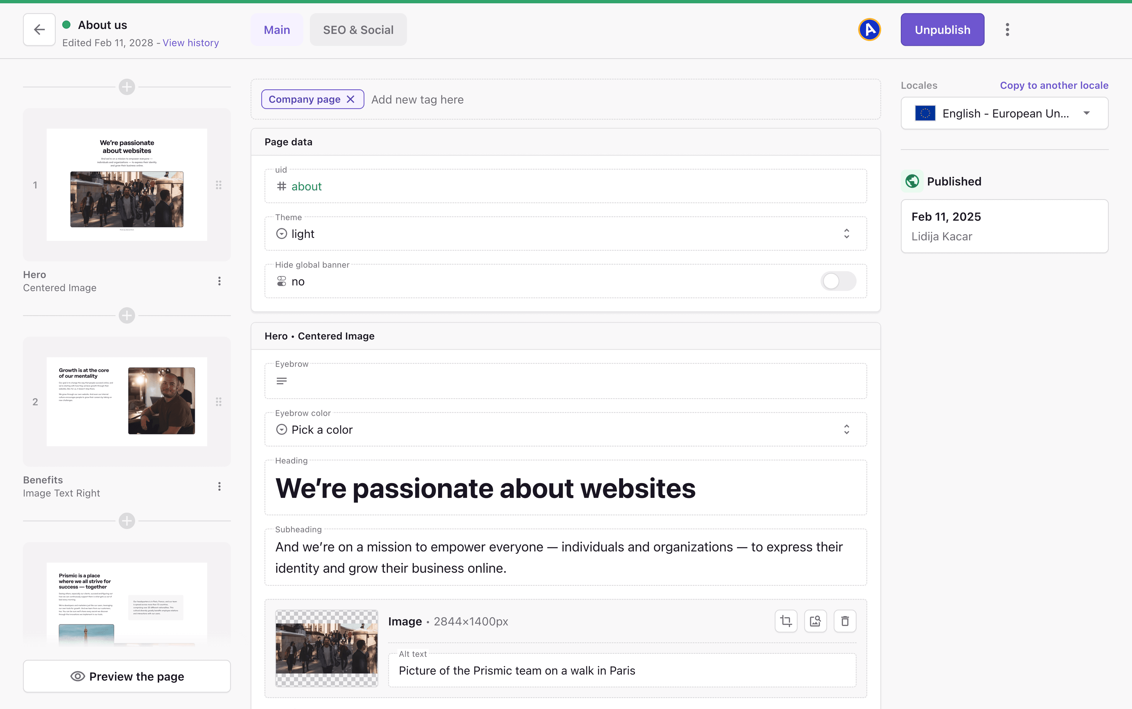 A screenshot of the Page Builder interface where you will create and edit
your content