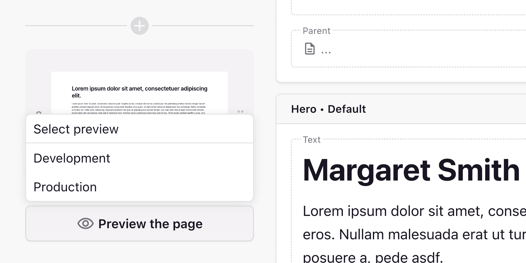 A screenshot of the Preview the page button to start a page
preview